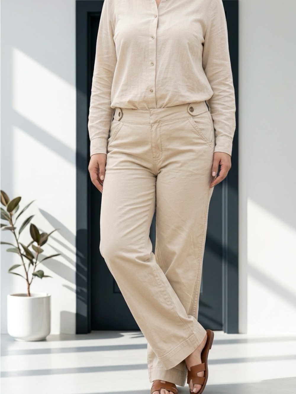 RACHEL Roy Soft Cotton Cream Wide Leg Pants size XL